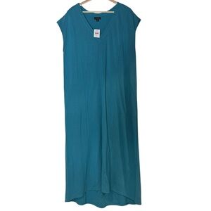 J Jill Wearever Collection Soft Knit V-Neck Teal Midi Dress Loungewear Travel